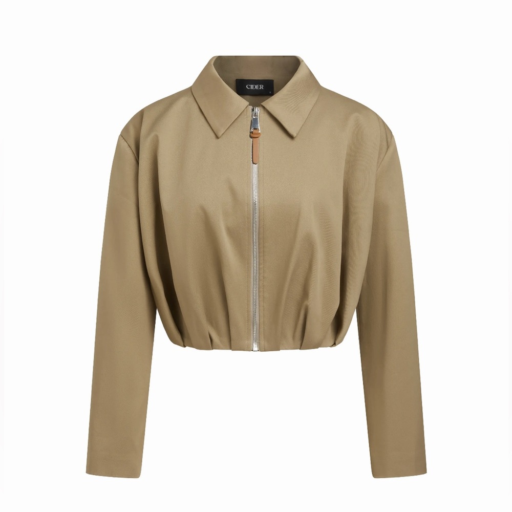 New Cider Cropped Bomber Jacket in Taupe